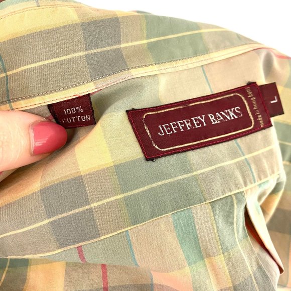 Vintage Light Pink Green and Yellow Plaid Button Down - Jeffrey Banks - Picture 7 of 7